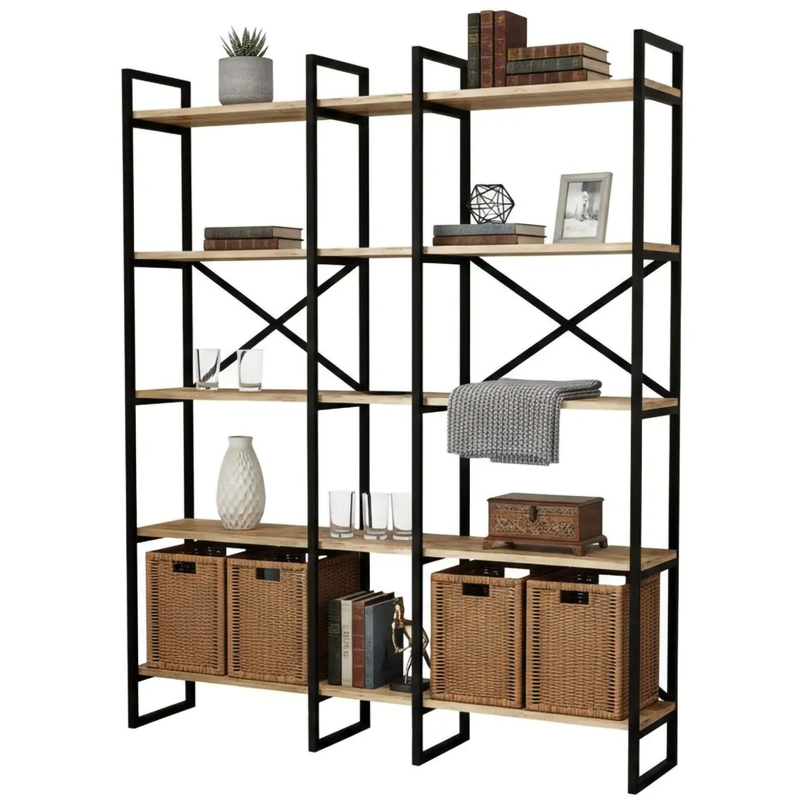 Libreria elegante quercia e nera 143x175h cm - Berna