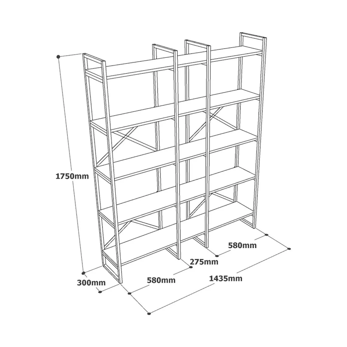Libreria elegante quercia e nera 143x175h cm - Berna