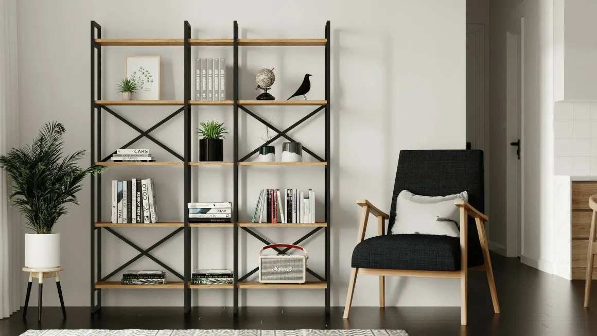 Libreria elegante quercia e nera 143x175h cm - Berna
