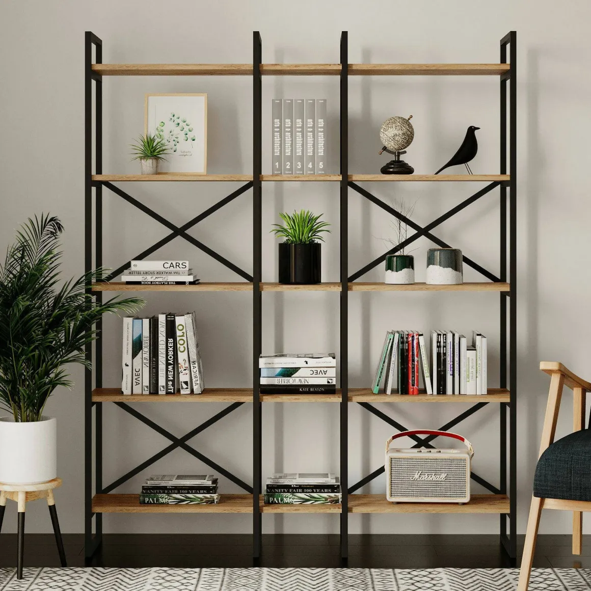 Libreria elegante quercia e nera 143x175h cm - Berna