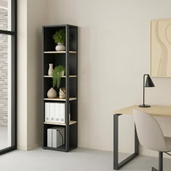 Librerie > Dmora Libreria elegante rovere e grigia 40x204h cm - Baaz Grigio, Marrone Rovere