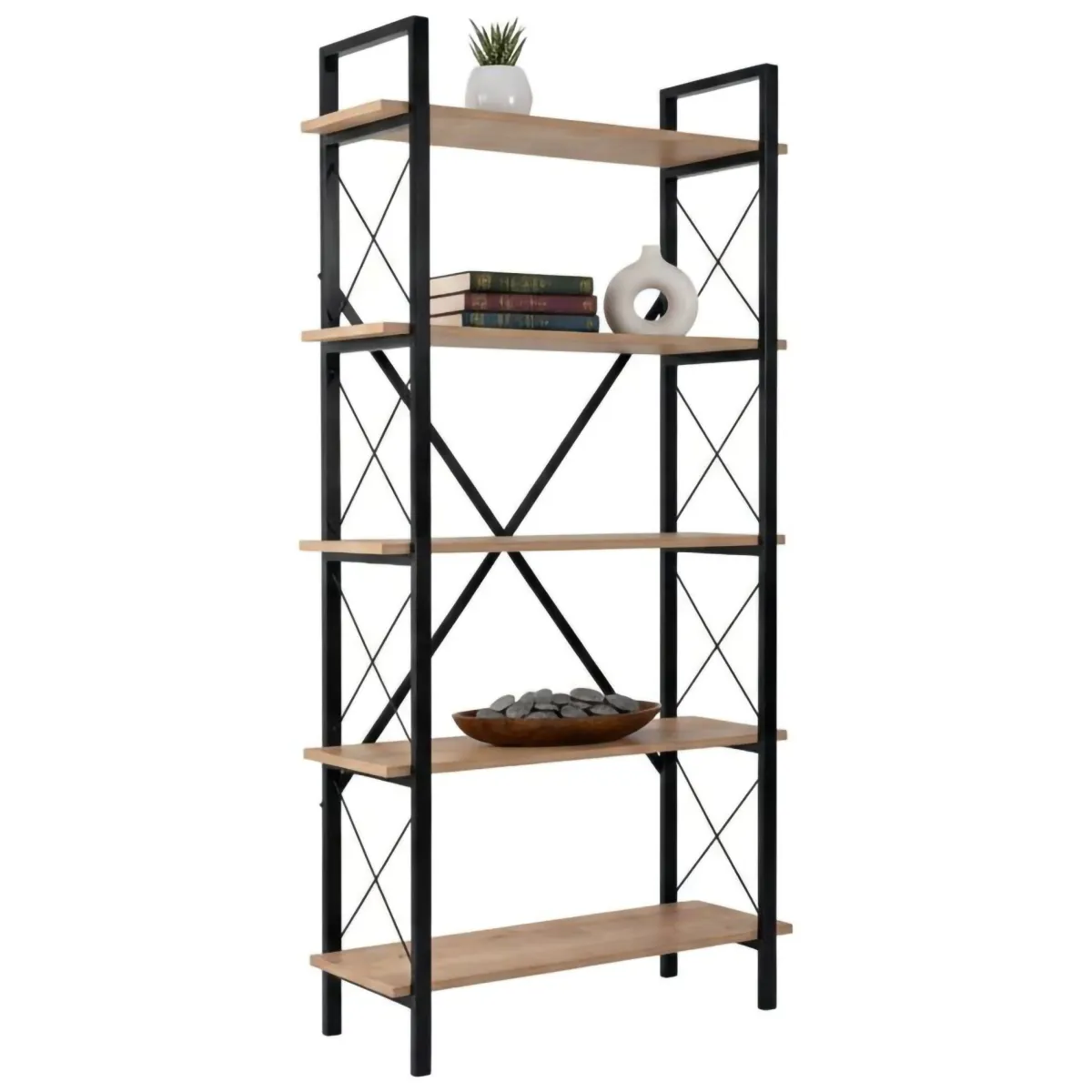 Librerie > Dmora Libreria fissa quercia e nera 90x180h cm - Suriel Nero, Marrone Quercia