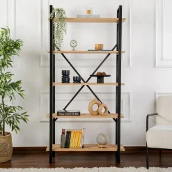 Librerie > Dmora Libreria fissa quercia e nera 90x180h cm - Suriel Nero, Marrone Quercia