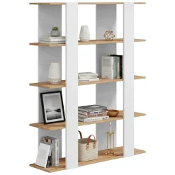 Librerie|Ufficio > Dmora Libreria fissa rovere nodi e bianca lucida 108x136h cm - Madreperla Bianco Lucido, Marrone Rovere Nodi