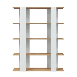 Librerie|Ufficio > Dmora Libreria fissa rovere nodi e bianca lucida 108x136h cm - Madreperla Bianco Lucido, Marrone Rovere Nodi