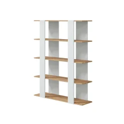 Librerie|Ufficio > Dmora Libreria fissa rovere nodi e bianca lucida 108x136h cm - Madreperla Bianco Lucido, Marrone Rovere Nodi