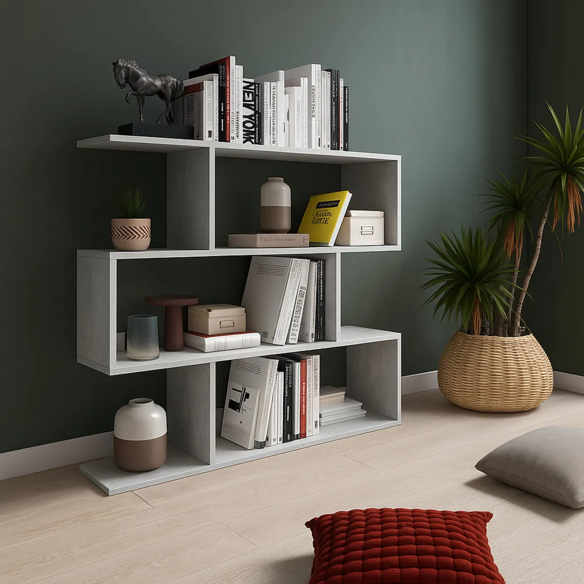 Librerie > Dmora Libreria 3 Ripiani Installazione a Terra 110x25x96h cm, Sfumatura Colore Struttura Cemento - Terzolas Grigio Cemento