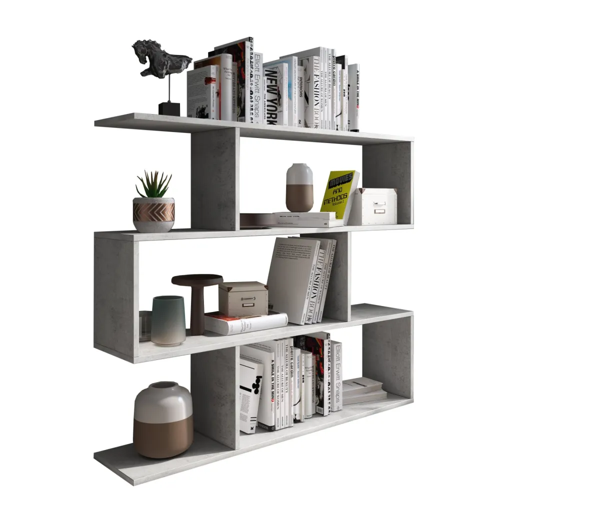 Librerie > Dmora Libreria 3 Ripiani Installazione a Terra 110x25x96h cm, Sfumatura Colore Struttura Cemento - Terzolas Grigio Cemento