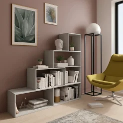 Libreria Grigio Cemento 3 Ripiani Installazione a Terra 145x28x143h cm, Sfumatura Colore Struttura Cemento - Serole