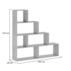 Libreria Grigio Cemento 3 Ripiani Installazione a Terra 145x28x143h cm, Sfumatura Colore Struttura Cemento - Serole
