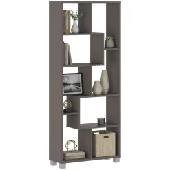 Libreria Grigio 8 Ripiani Installazione a Terra 68x25x161h cm, Struttura Aperta - Veniano