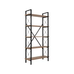 Librerie > Dmora Libreria in legno massello pino e nera 90x180h cm - Suriel Nero, Marrone Pino