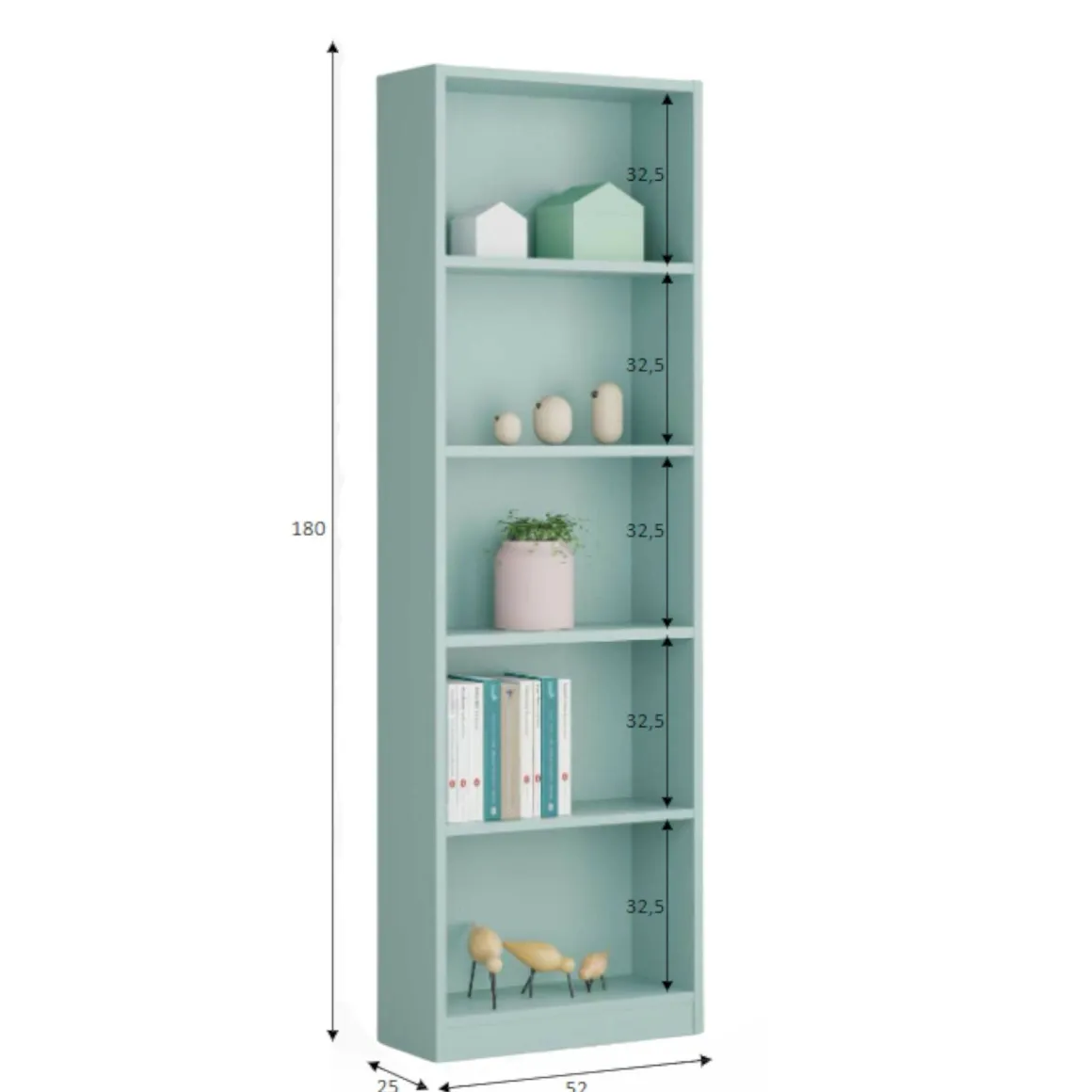 Libreria in legno verde acqua 52x180h cm - Artico