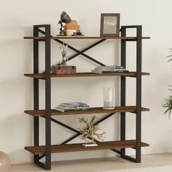 Libreria Marrone Nero 4 Ripiani Installazione Libera 106x33x120h cm, Materiale Struttura in Metallo - Inverigo