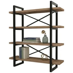 Libreria Marrone Nero 4 Ripiani Installazione Libera 106x33x120h cm, Materiale Struttura in Metallo - Inverigo