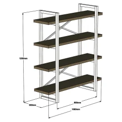 Libreria Marrone Nero 4 Ripiani Installazione Libera 106x33x120h cm, Materiale Struttura in Metallo - Inverigo