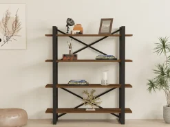 Libreria Marrone Nero 4 Ripiani Installazione Libera 106x33x120h cm, Materiale Struttura in Metallo - Inverigo