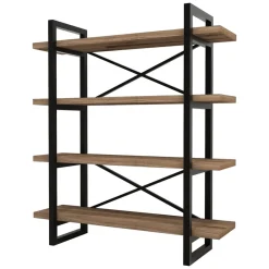 Libreria Marrone Nero 4 Ripiani Installazione Libera 106x33x120h cm, Materiale Struttura in Metallo - Inverigo