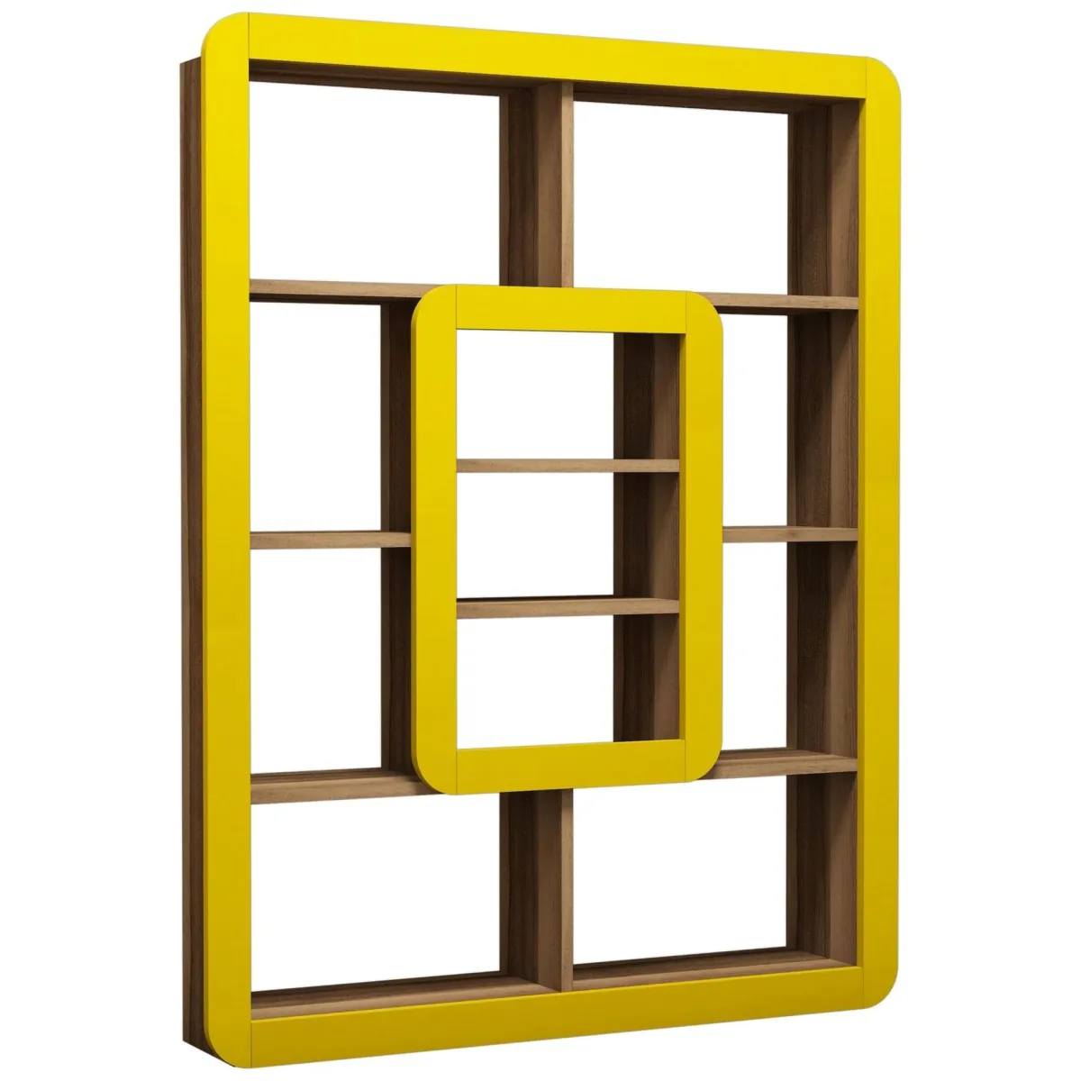 Librerie > Dmora Libreria Marrone Noce Giallo 8 Ripiani Installazione Libera 108x22x140h cm, Sfumatura Colore Struttura Noce - Caltrano Giallo, Marrone Noce