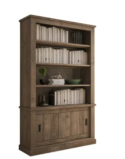 Libreria Marrone Noce Marrone Noce 3 Ripiani 2 Ante 122x40x203h cm, Installazione a Terra - Evandro