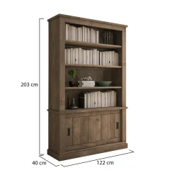Libreria Marrone Noce Marrone Noce 3 Ripiani 2 Ante 122x40x203h cm, Installazione a Terra - Evandro