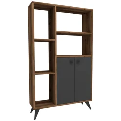 Libreria Marrone Noce Nero Antracite 5 Ripiani 2 Ante 80x25x136h cm, Installazione Libera - Taggia