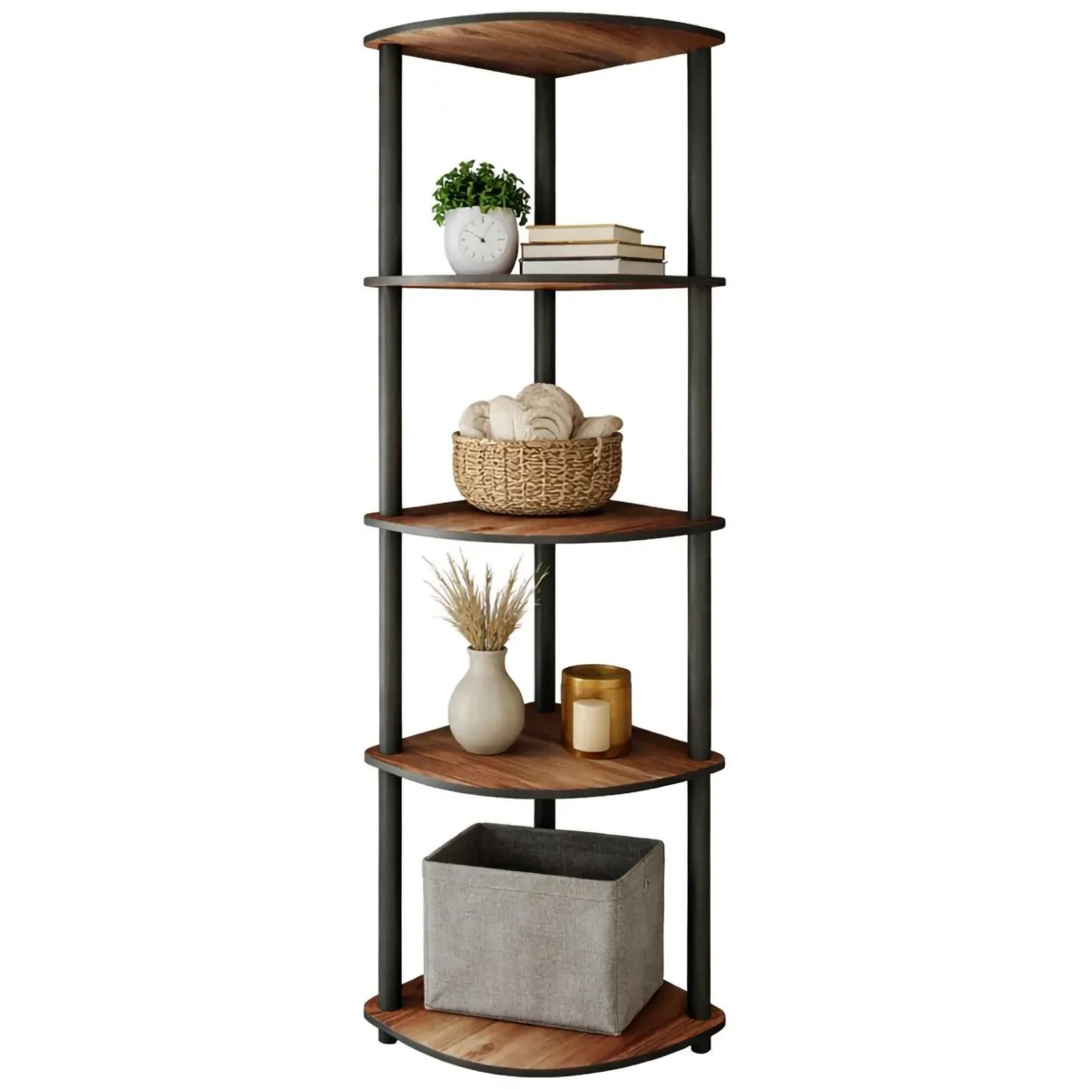 Librerie > Dmora Libreria Marrone Noce Nero 4 Ripiani Installazione Libera 34x34x139h cm, Sfumatura Colore Struttura Noce - Sessanio Nero, Marrone Noce