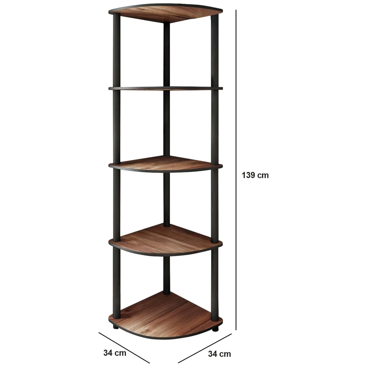 Librerie > Dmora Libreria Marrone Noce Nero 4 Ripiani Installazione Libera 34x34x139h cm, Sfumatura Colore Struttura Noce - Sessanio Nero, Marrone Noce