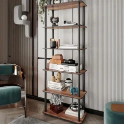 Libreria Marrone Noce Nero 4 Ripiani Installazione Libera 60x30x173h cm, Sfumatura Colore Struttura Noce - Nervina