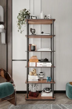 Libreria Marrone Noce Nero 4 Ripiani Installazione Libera 60x30x173h cm, Sfumatura Colore Struttura Noce - Nervina