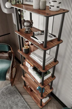 Libreria Marrone Noce Nero 4 Ripiani Installazione Libera 60x30x173h cm, Sfumatura Colore Struttura Noce - Nervina