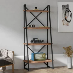 Libreria Marrone Noce Nero 4 Ripiani Installazione Libera 66x30x150h cm, Utilizzabile Come Divisorio Locale - Framura