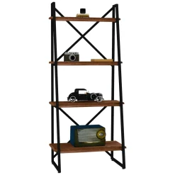 Libreria Marrone Noce Nero 4 Ripiani Installazione Libera 66x30x150h cm, Utilizzabile Come Divisorio Locale - Framura