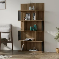 Libreria Marrone Noce Nero 4 Ripiani Installazione Libera 80x22x160h cm, Sfumatura Colore Struttura Noce - Pedara