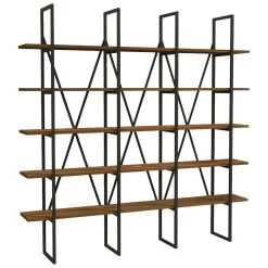 Librerie > Dmora Libreria Marrone Noce Nero 5 Ripiani Installazione Libera 160x26x160h cm, Utilizzabile Come Divisorio Locale - Perletto Nero, Marrone Noce