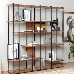 Libreria Marrone Noce Nero 5 Ripiani Installazione Libera 170x35x180h cm, Utilizzabile Come Divisorio Locale - Calogero