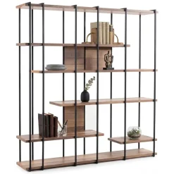 Libreria Marrone Noce Nero 5 Ripiani Installazione Libera 170x35x180h cm, Utilizzabile Come Divisorio Locale - Calogero
