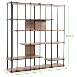 Libreria Marrone Noce Nero 5 Ripiani Installazione Libera 170x35x180h cm, Utilizzabile Come Divisorio Locale - Calogero
