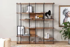 Libreria Marrone Noce Nero 5 Ripiani Installazione Libera 170x35x180h cm, Utilizzabile Come Divisorio Locale - Calogero
