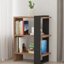 Librerie > Dmora Libreria Marrone Noce Nero Rovere 3 Ripiani Installazione Libera 52x25x70h cm, Utilizzabile Come Divisorio Locale - Netro Nero Rovere, Marrone Noce