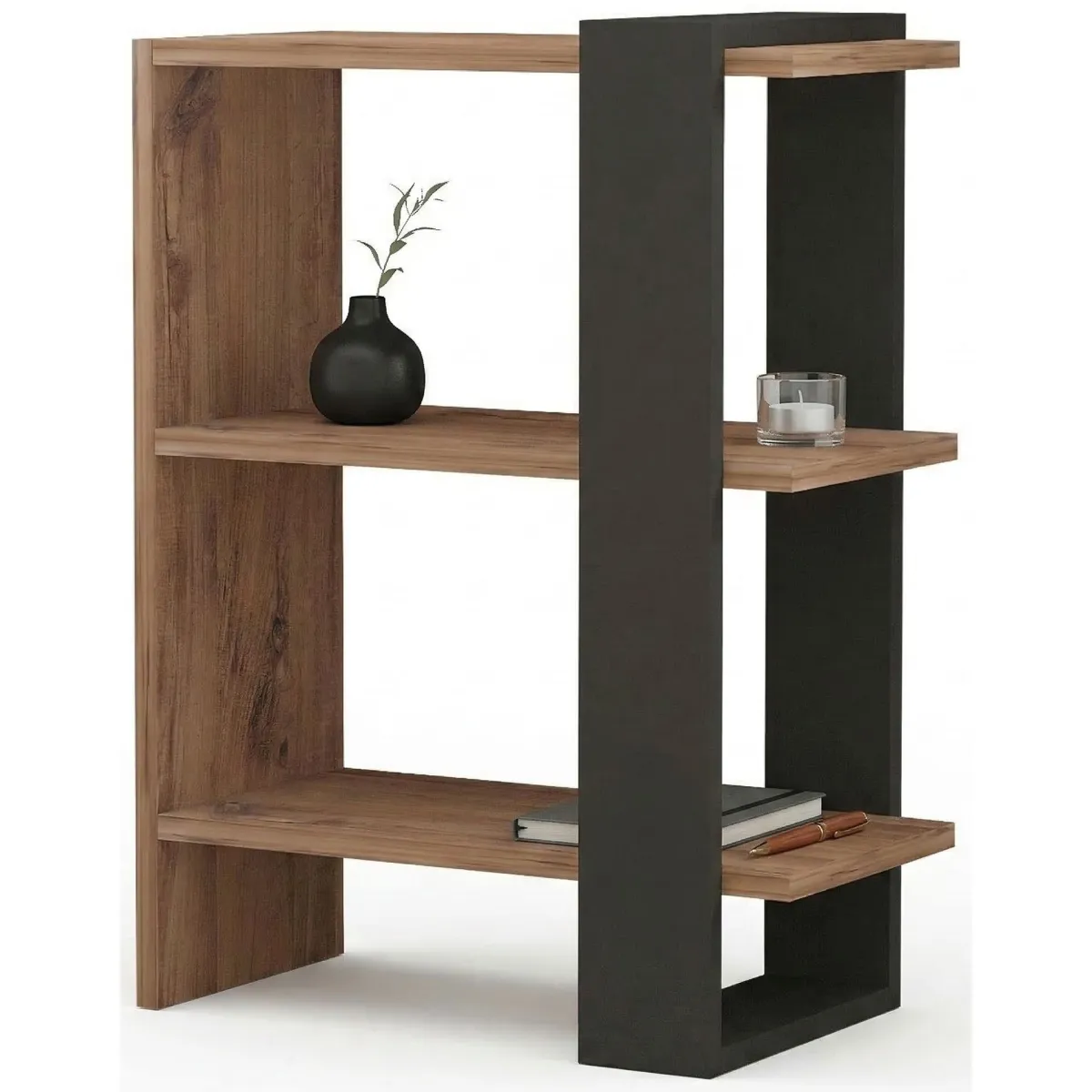 Librerie > Dmora Libreria Marrone Noce Nero Rovere 3 Ripiani Installazione Libera 52x25x70h cm, Utilizzabile Come Divisorio Locale - Netro Nero Rovere, Marrone Noce