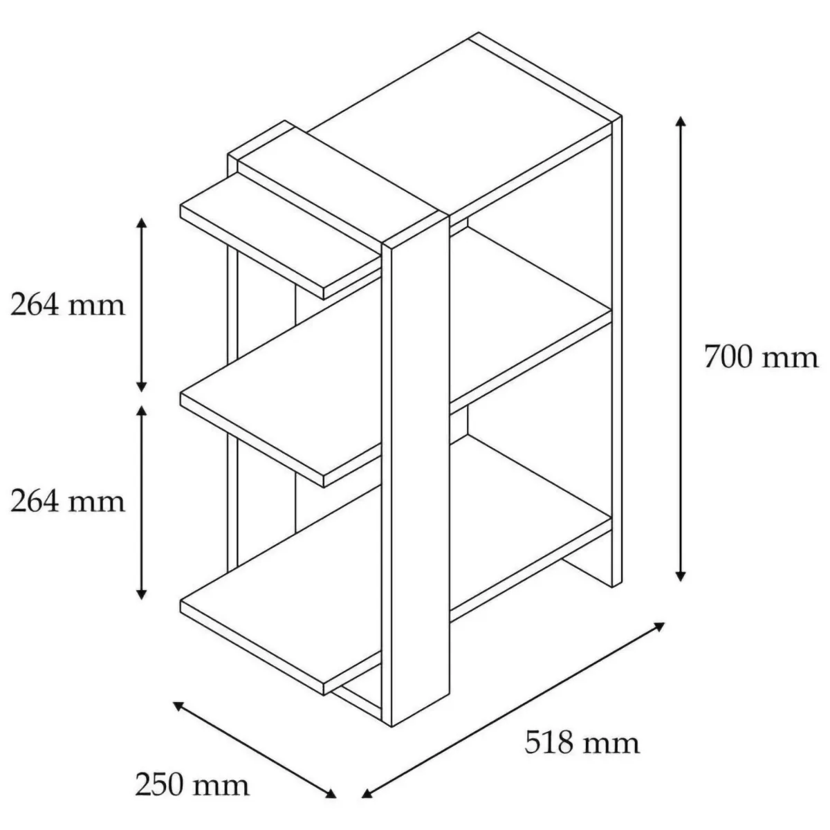Librerie > Dmora Libreria Marrone Noce Nero Rovere 3 Ripiani Installazione Libera 52x25x70h cm, Utilizzabile Come Divisorio Locale - Netro Nero Rovere, Marrone Noce
