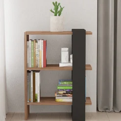 Librerie > Dmora Libreria Marrone Noce Nero Rovere 3 Ripiani Installazione Libera 52x25x70h cm, Utilizzabile Come Divisorio Locale - Netro Nero Rovere, Marrone Noce