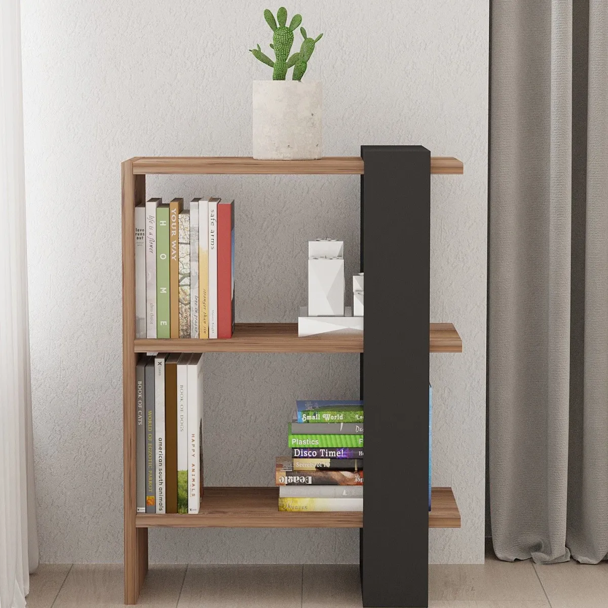 Librerie > Dmora Libreria Marrone Noce Nero Rovere 3 Ripiani Installazione Libera 52x25x70h cm, Utilizzabile Come Divisorio Locale - Netro Nero Rovere, Marrone Noce