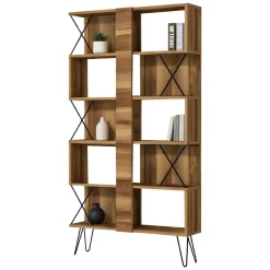 Libreria Marrone Noce 10 Ripiani Installazione Libera 90x22x167h cm, Struttura Verticale - Campagna