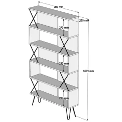 Libreria Marrone Noce 10 Ripiani Installazione Libera 90x22x167h cm, Struttura Verticale - Campagna