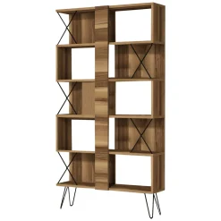 Libreria Marrone Noce 10 Ripiani Installazione Libera 90x22x167h cm, Struttura Verticale - Campagna