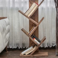 Libreria Marrone Noce 4 Ripiani Installazione Libera 35x18x90h cm, Struttura Verticale - Pedar