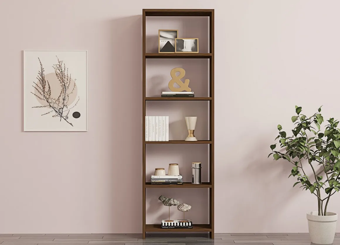 Librerie > Dmora Libreria 5 Ripiani Utilizzabile Come Divisorio Locale 154.8x34x180h cm, Struttura Bifacciale - Colli Marrone Noce