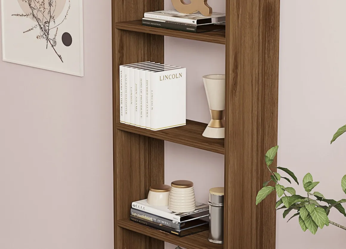 Librerie > Dmora Libreria 5 Ripiani Utilizzabile Come Divisorio Locale 154.8x34x180h cm, Struttura Bifacciale - Colli Marrone Noce